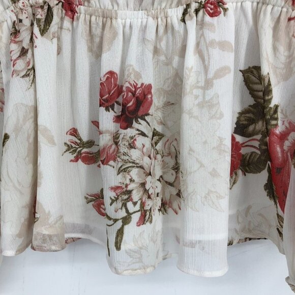 NWT Guess White & Red Floral Long sleeve Button Up Smocked Waist Cold Shoulder S - Picture 14 of 16